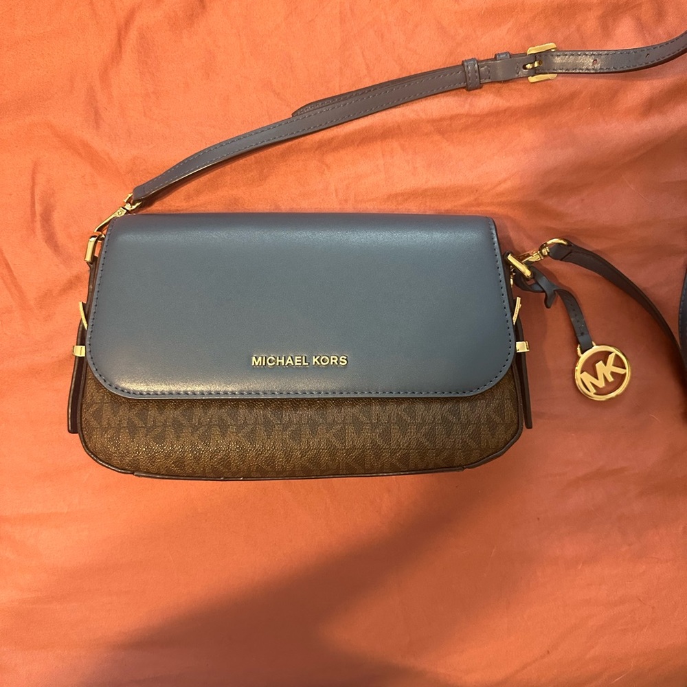Michael Kors Blue and Brown Crossbody Bag